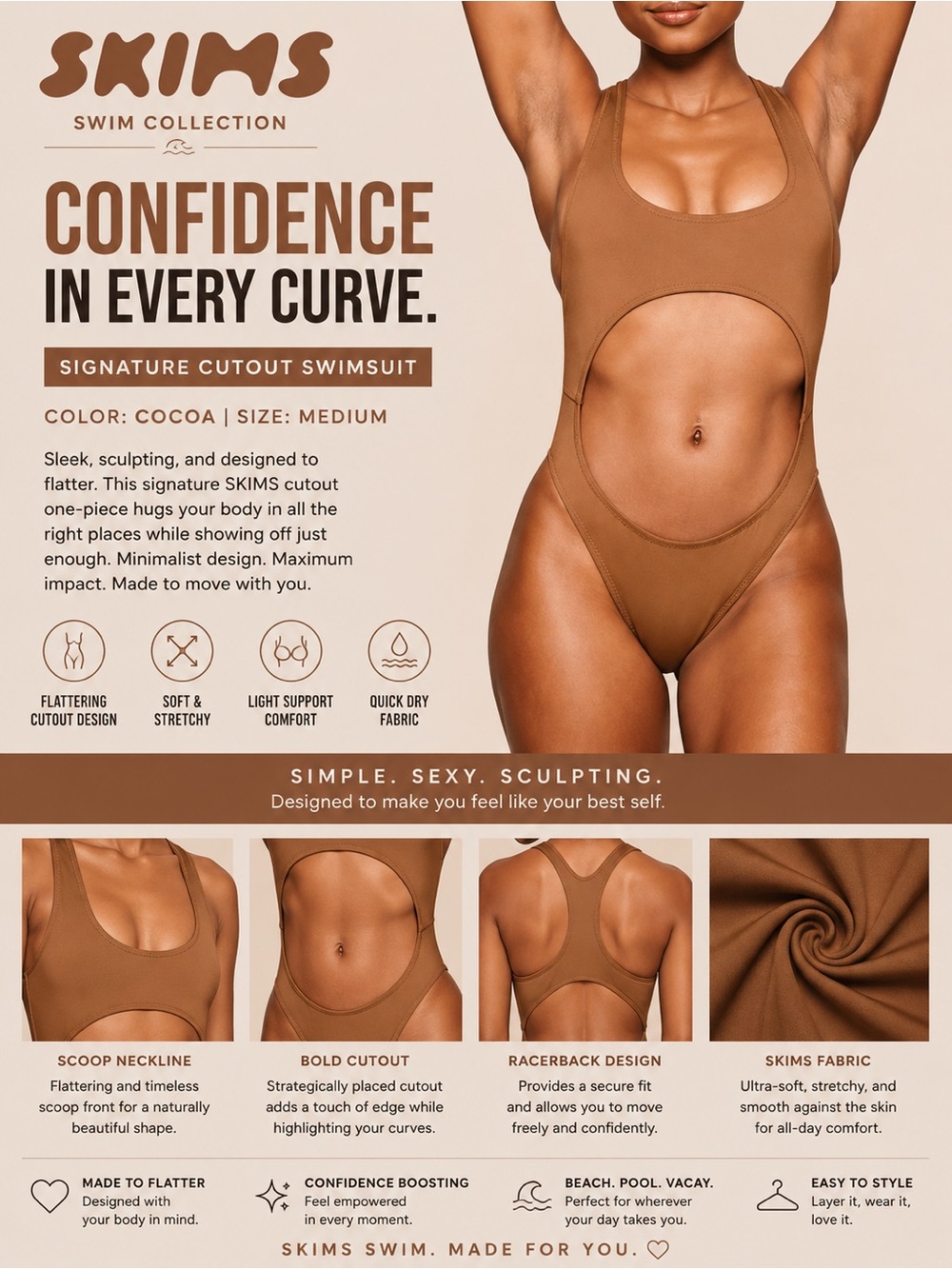SKIMS One-Piece Cutout Swimsuit - Cocoa Brown